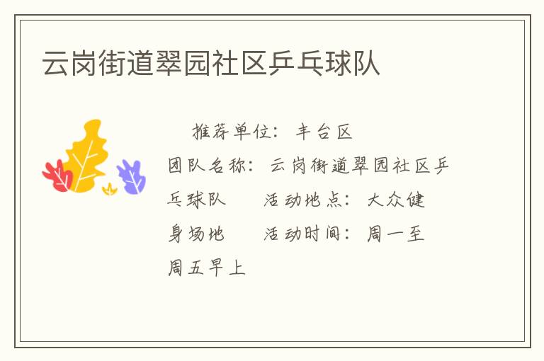 云崗街道翠園社區乒乓球隊