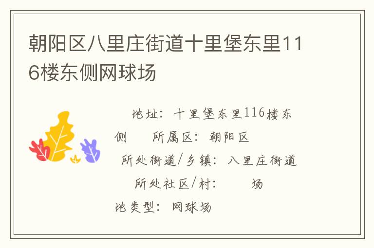 朝陽區八里莊街道十里堡東里116樓東側網球場