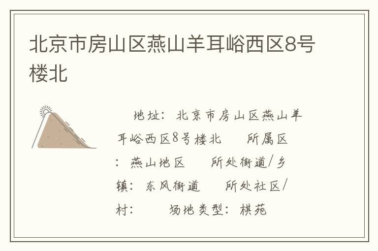 北京市房山區燕山羊耳峪西區8號樓北
