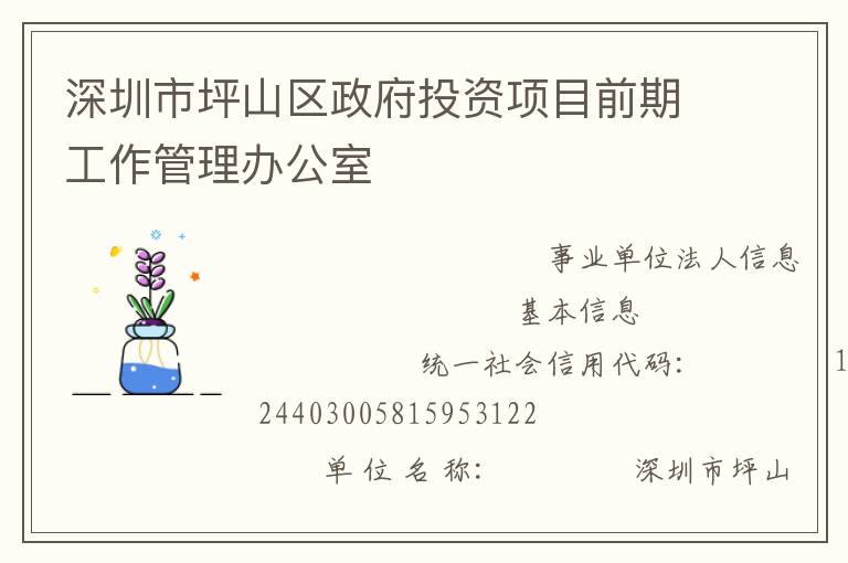 深圳市坪山區政府投資項目前期工作管理辦公室