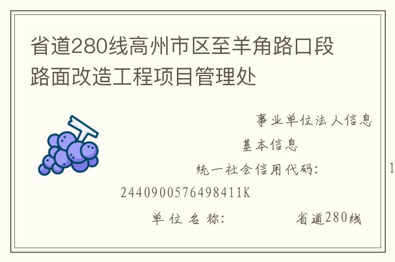 省道280線高州市區至羊角路口段路面改造工程項目管理處